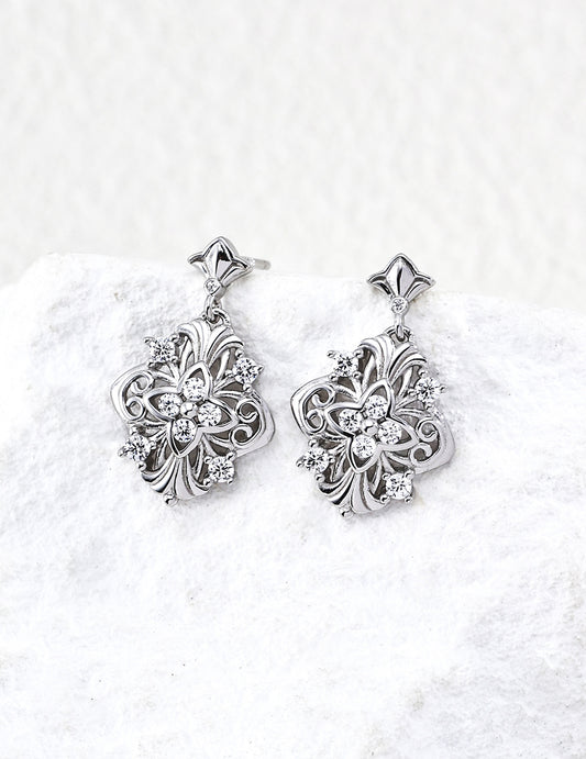 [Four-Leaf Colors] Vintage Court-Style Zirconia Earrings S925