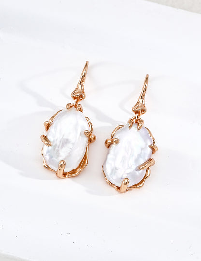 【招福】淡水バロックパール×流体メタル ピアス S925