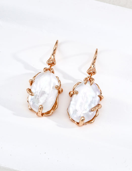 [Good Fortune] Freshwater Baroque Pearl & Liquid Metal Earrings S925
