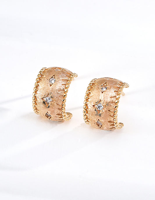 Vintage Silk Texture Zirconia Earrings S925