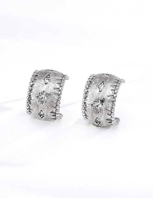 Vintage Silk Texture Zirconia Earrings S925