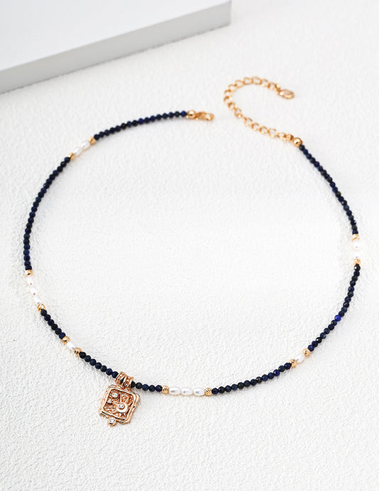 [Star Wish] Lapis Lazuli × Freshwater Pearl Zirconia Necklace