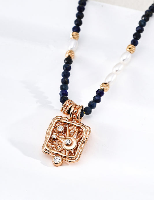 [Star Wish] Lapis Lazuli × Freshwater Pearl Zirconia Necklace