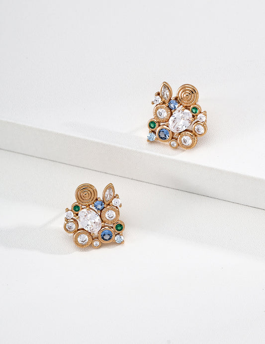 [Heartbeat of the Forest] Vintage-Style Zirconia Bud Earrings S925