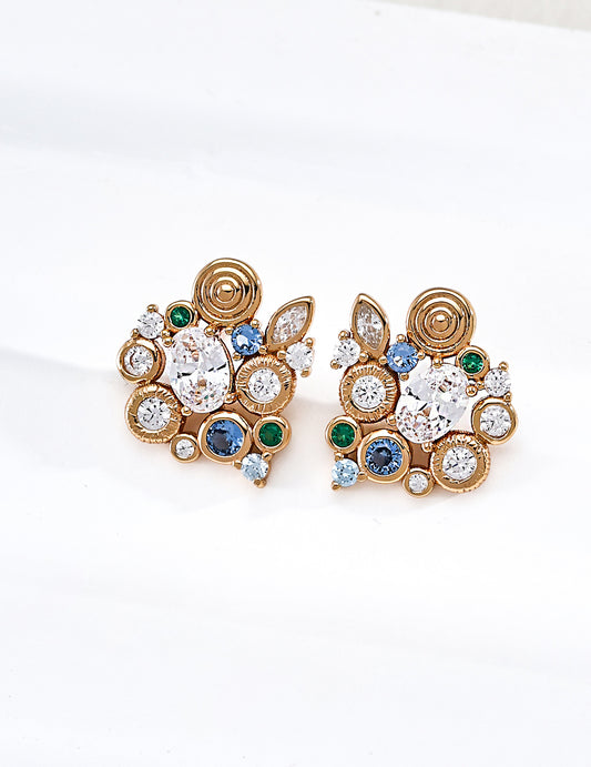 [Heartbeat of the Forest] Vintage-Style Zirconia Bud Earrings S925