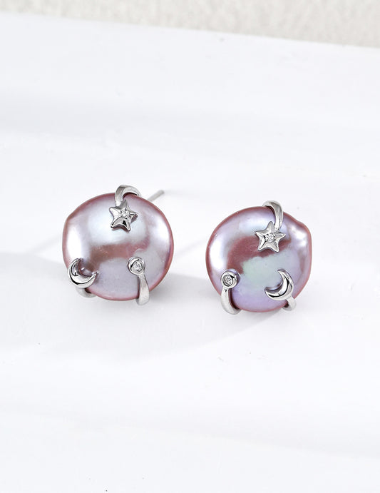 [Nyogan] Starry Night Sparkle Freshwater Pearl & Zirconia Earrings