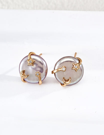 【如願】星夜の煌めき 淡水パール×ジルコニア ピアス