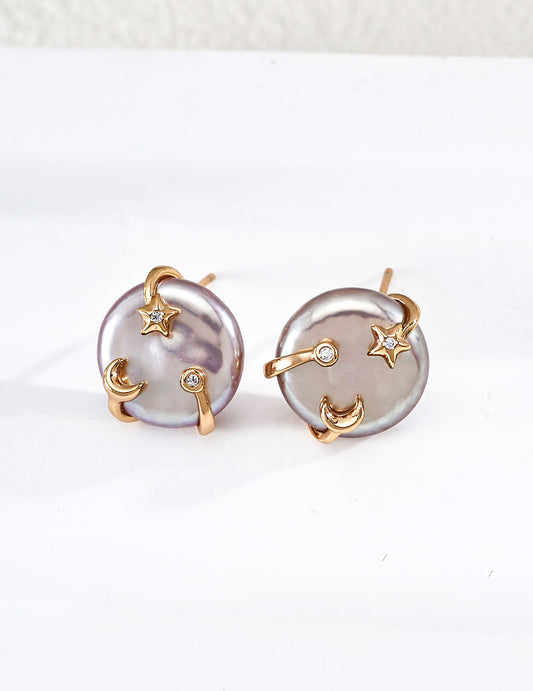 [Nyogan] Starry Night Sparkle Freshwater Pearl & Zirconia Earrings