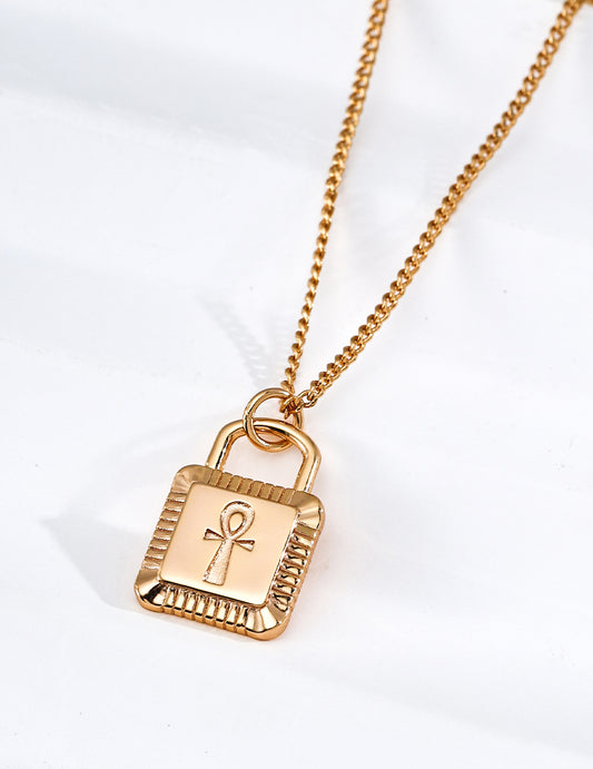 [Eternal Key] Ankh Cross 925 Sterling Silver Necklace Gold Plated