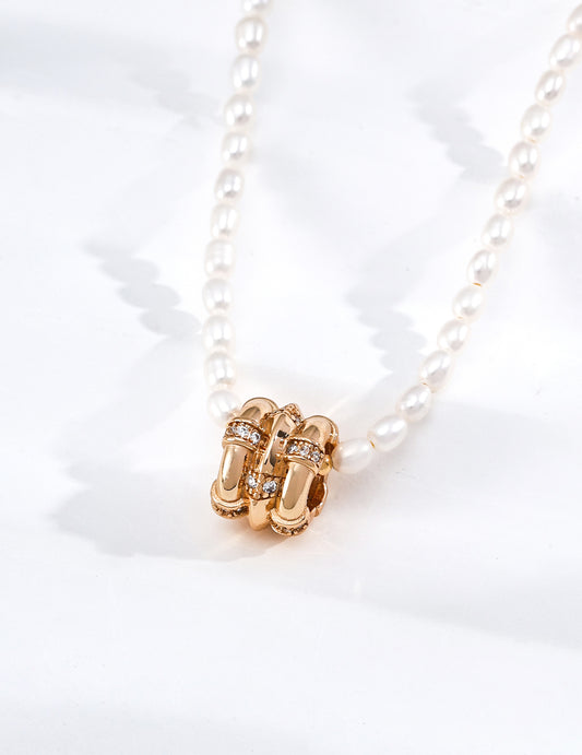 Lucky Star Motif Freshwater Pearl & Zirconia Gold Necklace