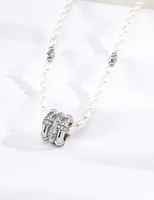 Lucky Star Motif Freshwater Pearl & Zirconia Gold Necklace