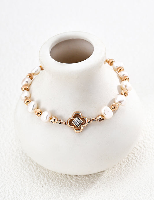 Silver 925 Freshwater Pearl and Zirconia Glamorous Bracelet
