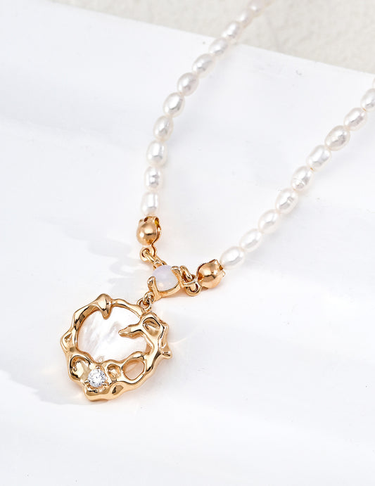 Sterling Silver 925 Vintage Finish Freshwater Pearl Classical Necklace