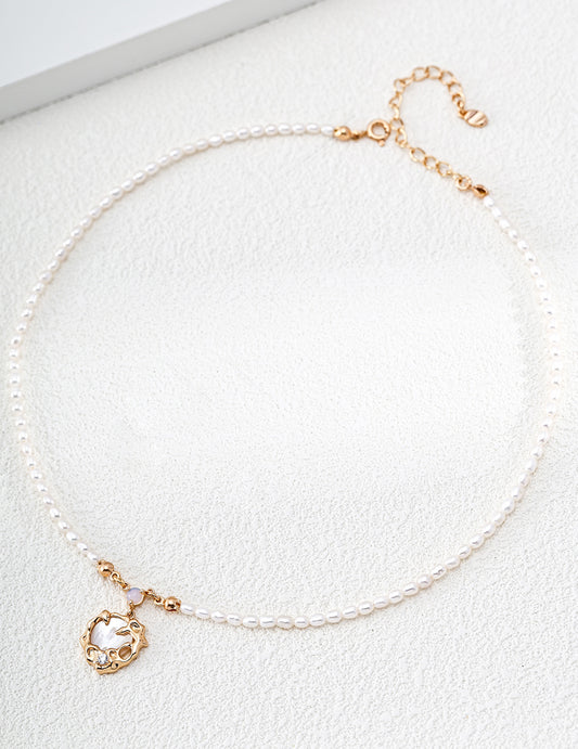 Sterling Silver 925 Vintage Finish Freshwater Pearl Classical Necklace