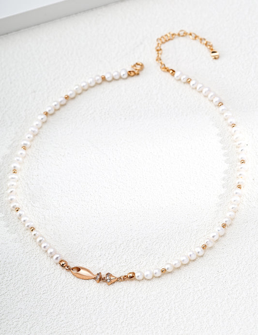 Freshwater Pearl and Zirconia Shimmer Fish Motif Necklace