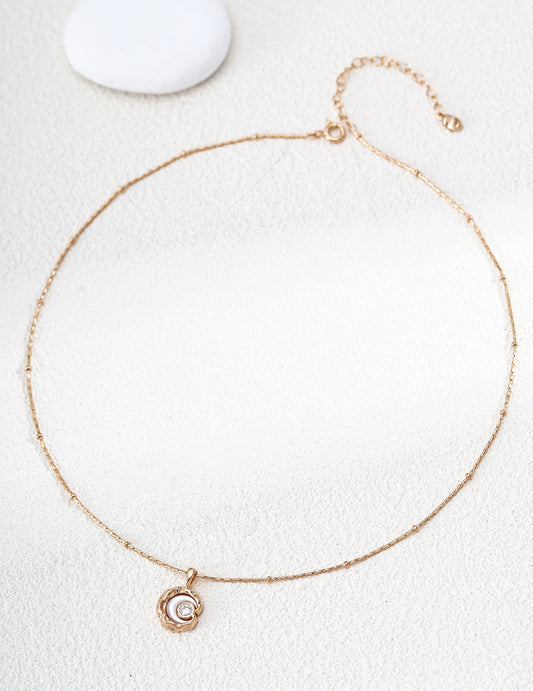Mother of Pearl, Zirconia, Crescent Moon and Star Necklace