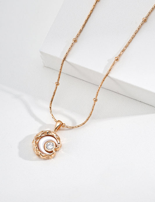Mother of Pearl, Zirconia, Crescent Moon and Star Necklace