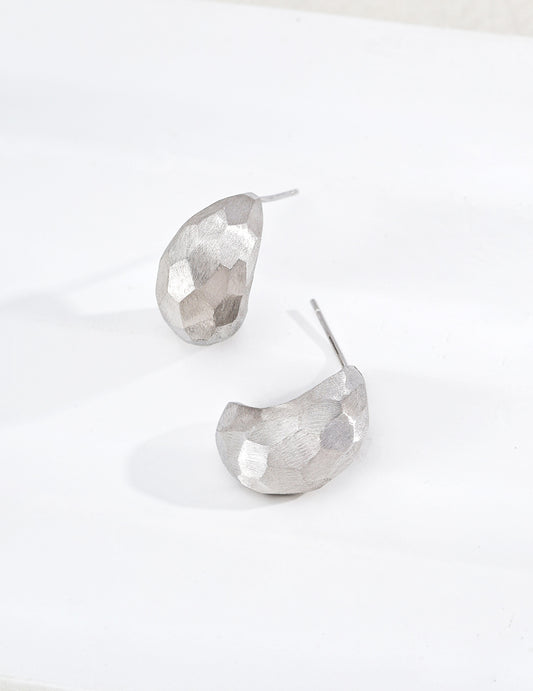 Sterling Silver 925 Nuance Cut Texture Design Pierced Earrings
