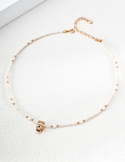 Freshwater Pearl Zirconia Geometric Necklace Milky Way Design
