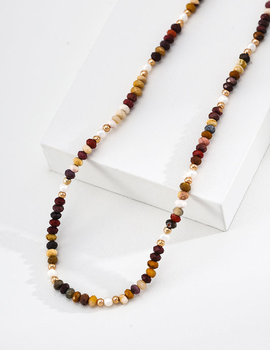 925 Sterling Silver Vintage-Style Egg Stone & Freshwater Pearl Necklace