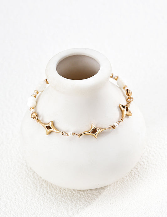 925 Sterling Silver Mother of Pearl & Freshwater Pearl Bracelet, Design Chain