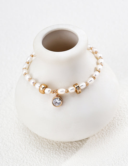 S925 Zirconia & Freshwater Pearl Bracelet Stylish