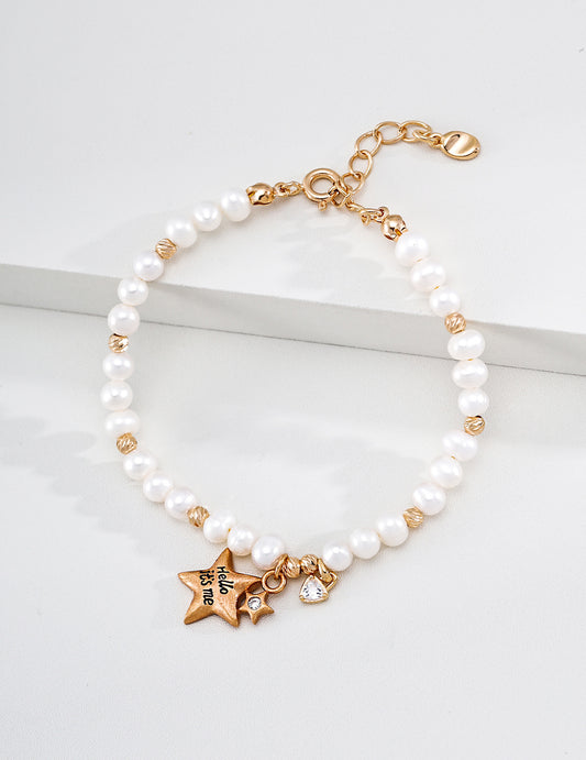 S925 Freshwater Pearl Bracelet, Vintage Gold, Elegant