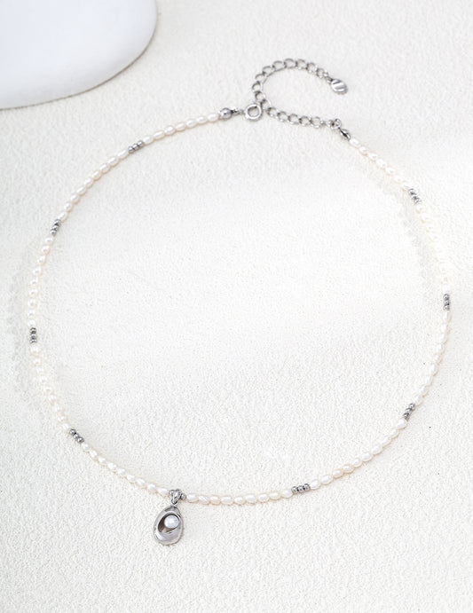 S925 Freshwater Pearl Necklace, Elegant Minimalist Design