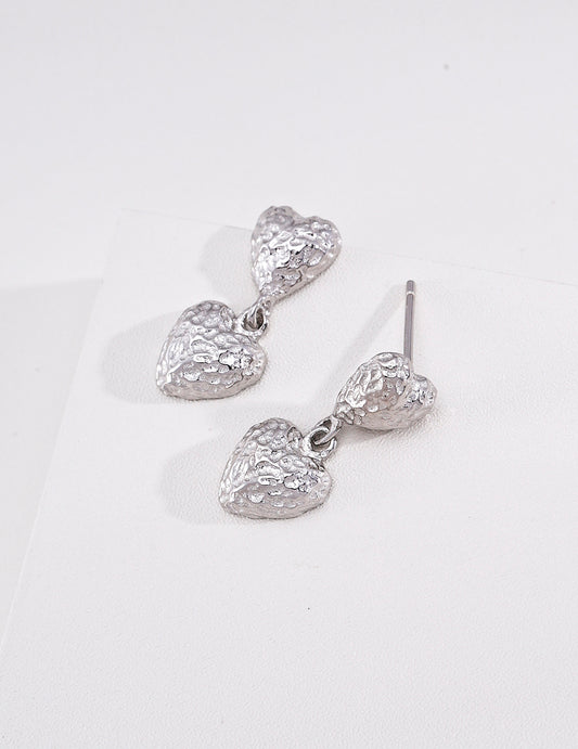 S925 Vintage Style Matte Heart Earrings - Adorably Chic