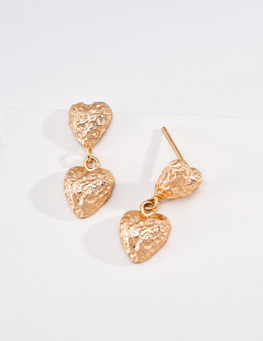S925 Vintage Style Matte Heart Earrings - Adorably Chic