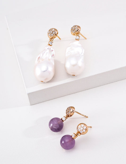 Amethyst and Baroque Freshwater Pearl Earrings: Adding Color to Your Everyday