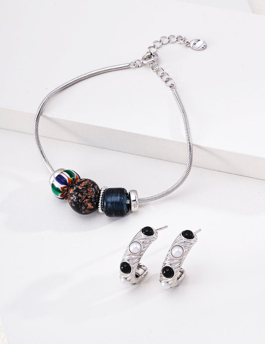 S925 Handmade Nepal Glass Bracelet