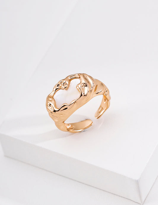 S925 Natural Mother of Pearl Lava-Effect Texture Ring