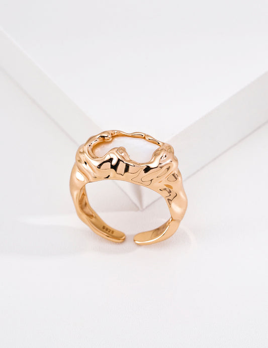 S925 Natural Mother of Pearl Lava-Effect Texture Ring