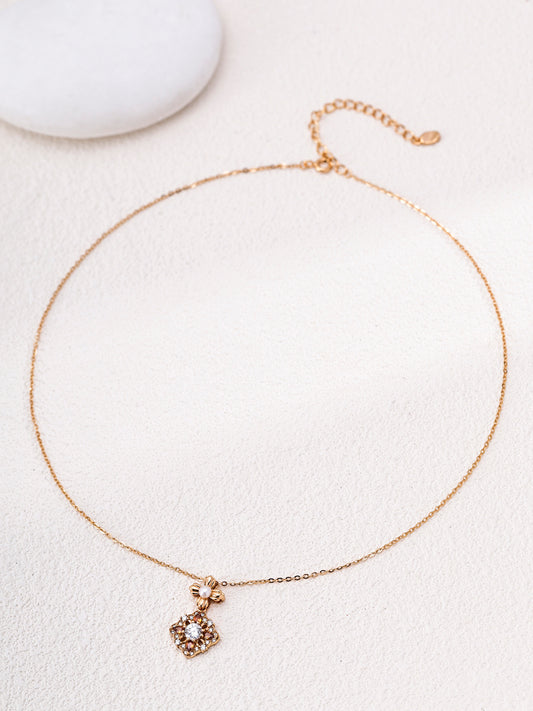 Hosoge Zirconia Necklace Freshwater Pearl Classic Shine