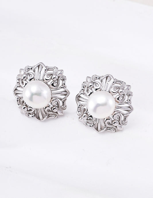 Sterling Silver 925 Design Form Freshwater Pearl Earrings