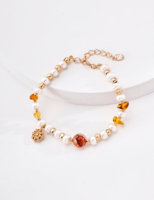 Sterling Silver 925 Freshwater Pearl Crystal Bracelet