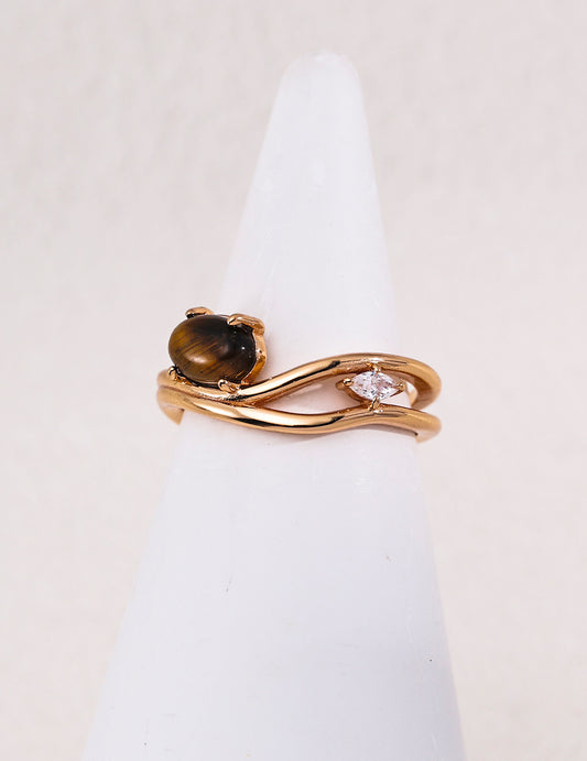 S925 Natural Stone & Mother of Pearl Vintage-Style Ring