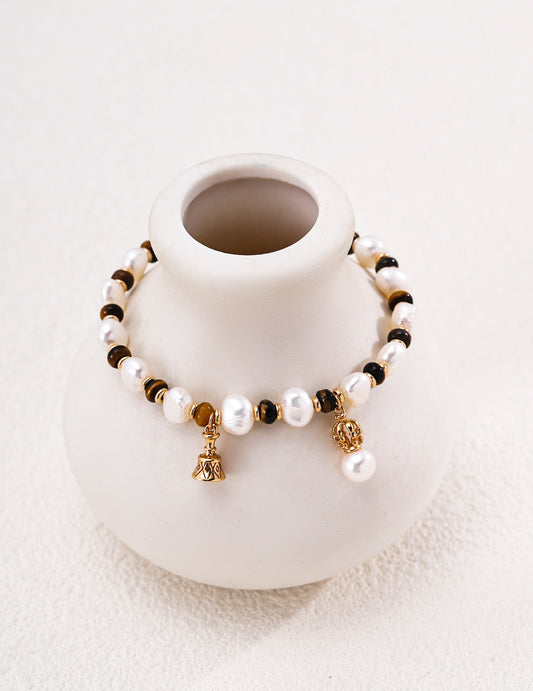 Freshwater Pearl x Tiger's Eye x Shell S925 Luxurious Natural Stone Bracelet