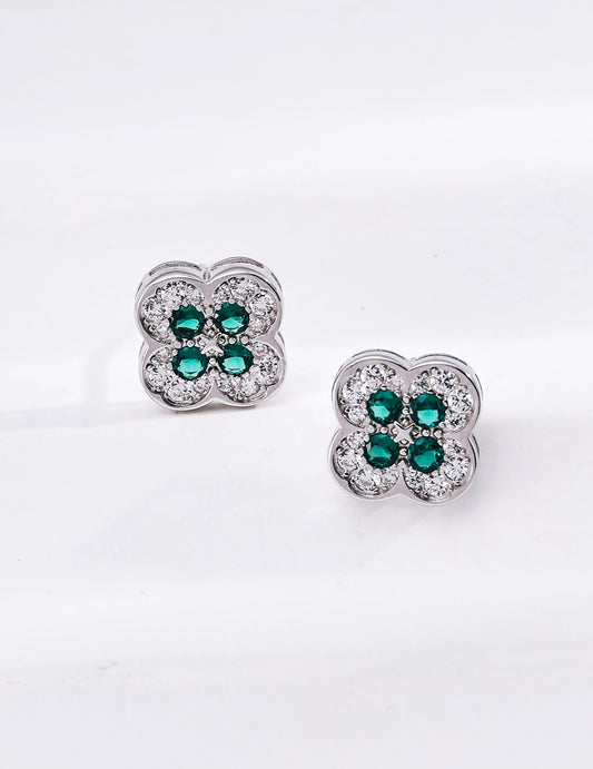 Four-leaf Clover Zirconia Earrings Bringer of Happiness