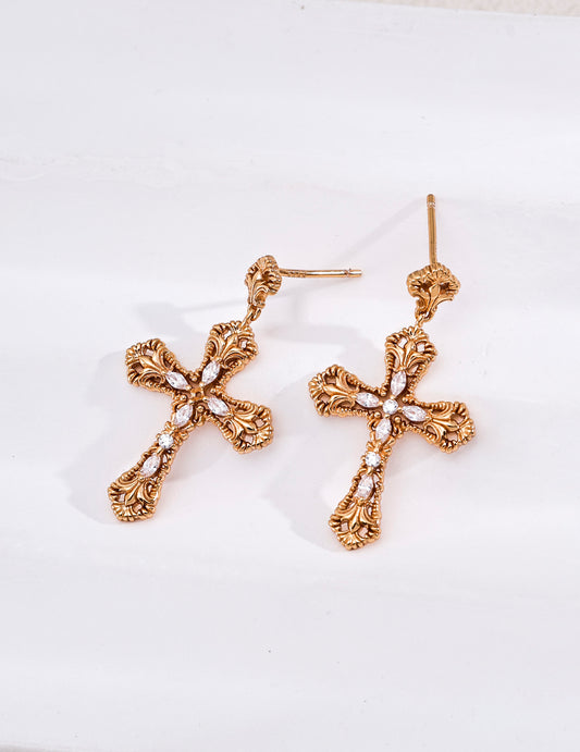 Holy Light Cross Filigree Zirconia Earrings