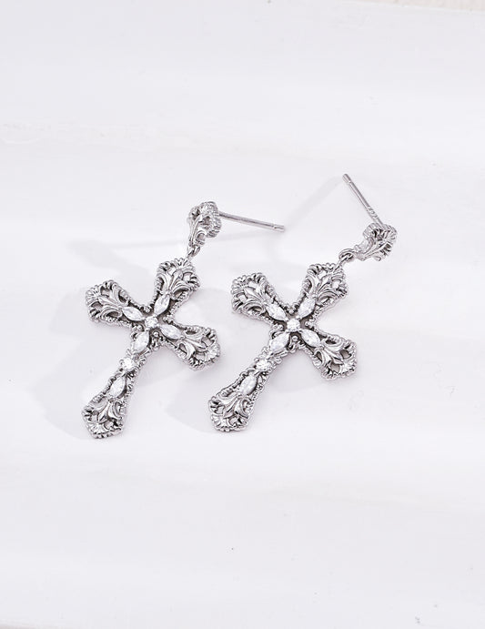 Holy Light Cross Filigree Zirconia Earrings