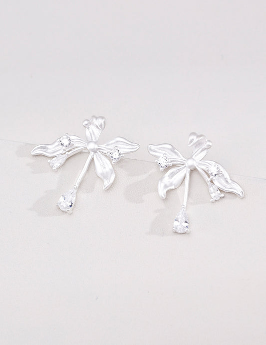Zirconia Katsura Leaf and Bud Botanical Earrings S925 E01562