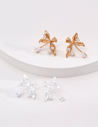 ジルコニア 桂の葉と蕾のボタニカルピアス S925 E01562
