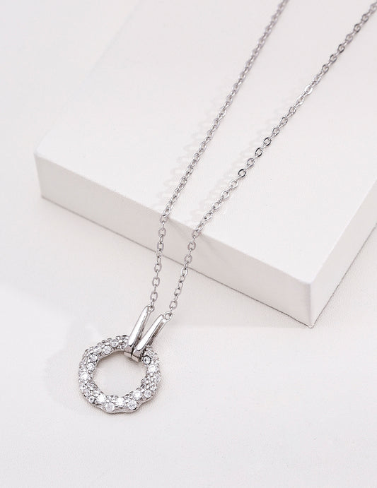 Zirconia Flower Wreath Motif Necklace S925 D0783