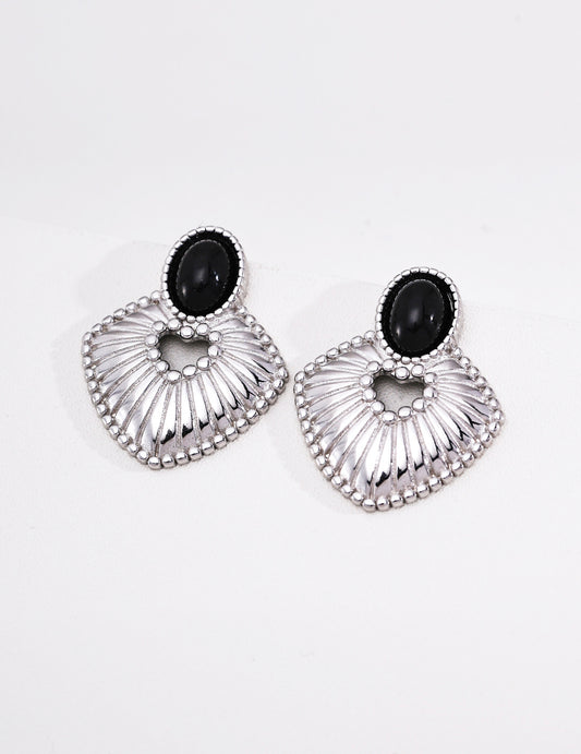 Natural Stone Tiger's Eye/Agate Vintage Earrings E01579