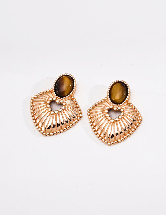 Natural Stone Tiger's Eye/Agate Vintage Earrings E01579