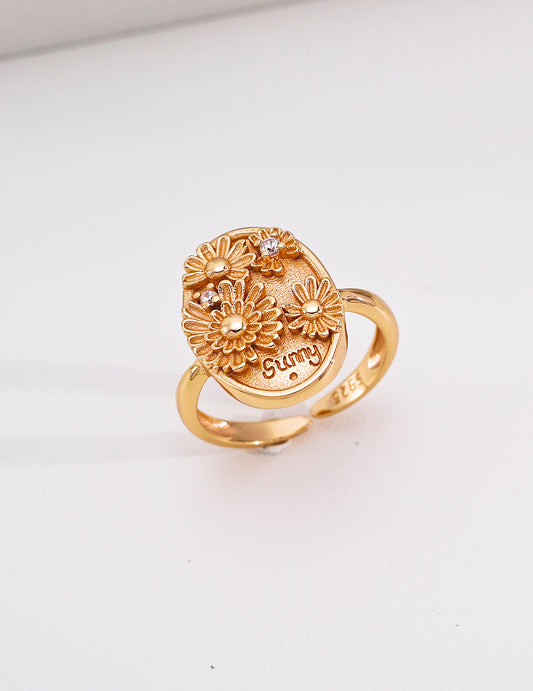 S925 Vintage Style Zirconia Ring Gold Plated J0385
