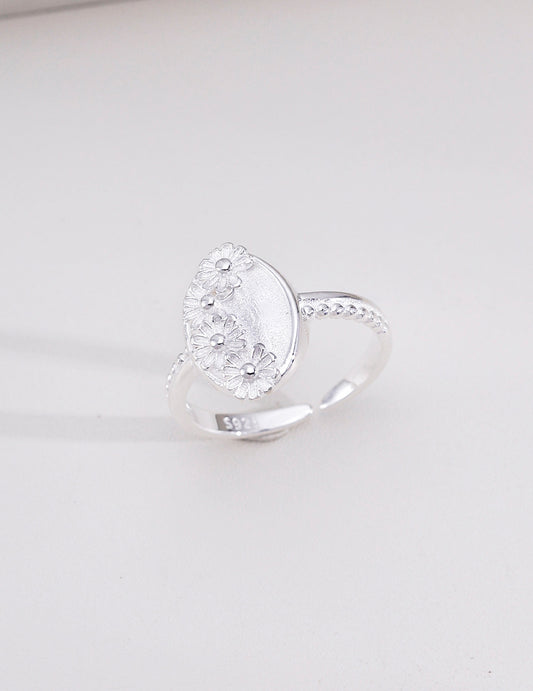 S925 Flower Motif Design Ring Gold Plated J0386
