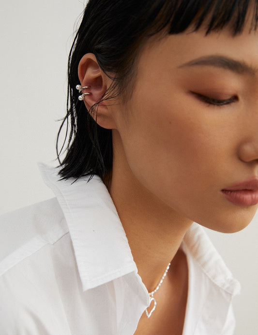 High-quality Shell Pearl Ear Cuff for Single Ear - French Minimalist